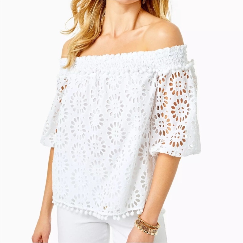 Lilly Pulitzer White Eyelet Off-Shoulder Blouse Shirt